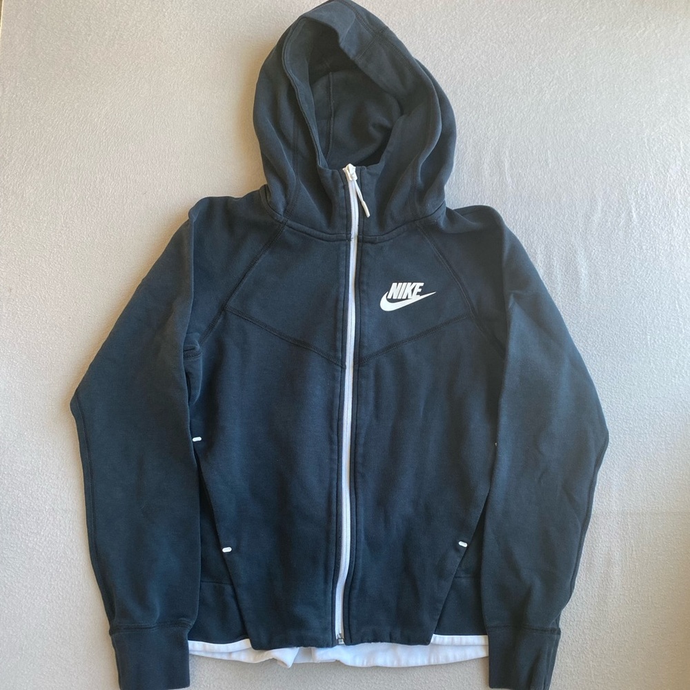 Nike Kids Black Hoodie Jacket with White Logo